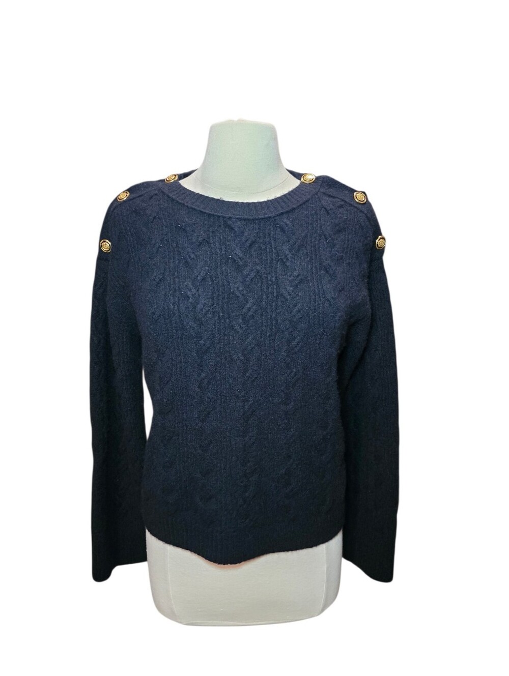 J. Crew Cable Knit Navy Blue Sweater with Buttons Supersoft Yarn Size Small